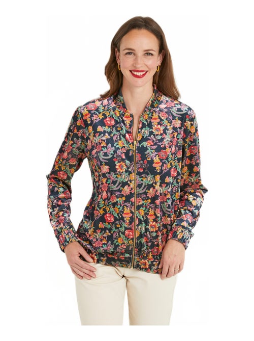 Blouson bombers zippé velours ras fleuri - Kiabi