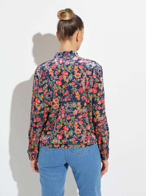Blouson bombers zippé velours ras fleuri - Kiabi