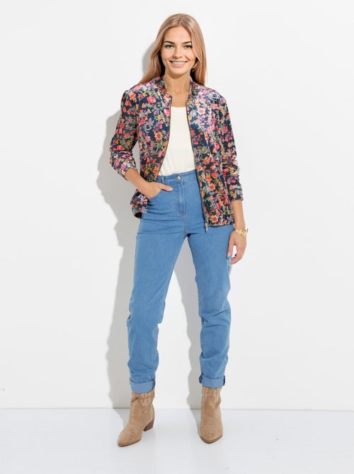 Blouson bombers zippé velours ras fleuri - Kiabi