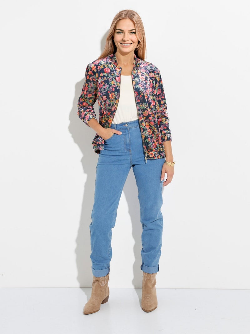 Blouson bombers zippé velours ras fleuri Multicolore - Kiabi