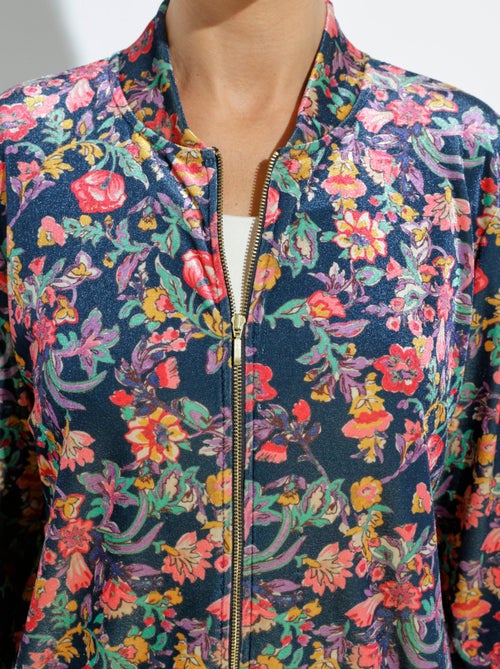 Blouson bombers zippé velours ras fleuri - Kiabi