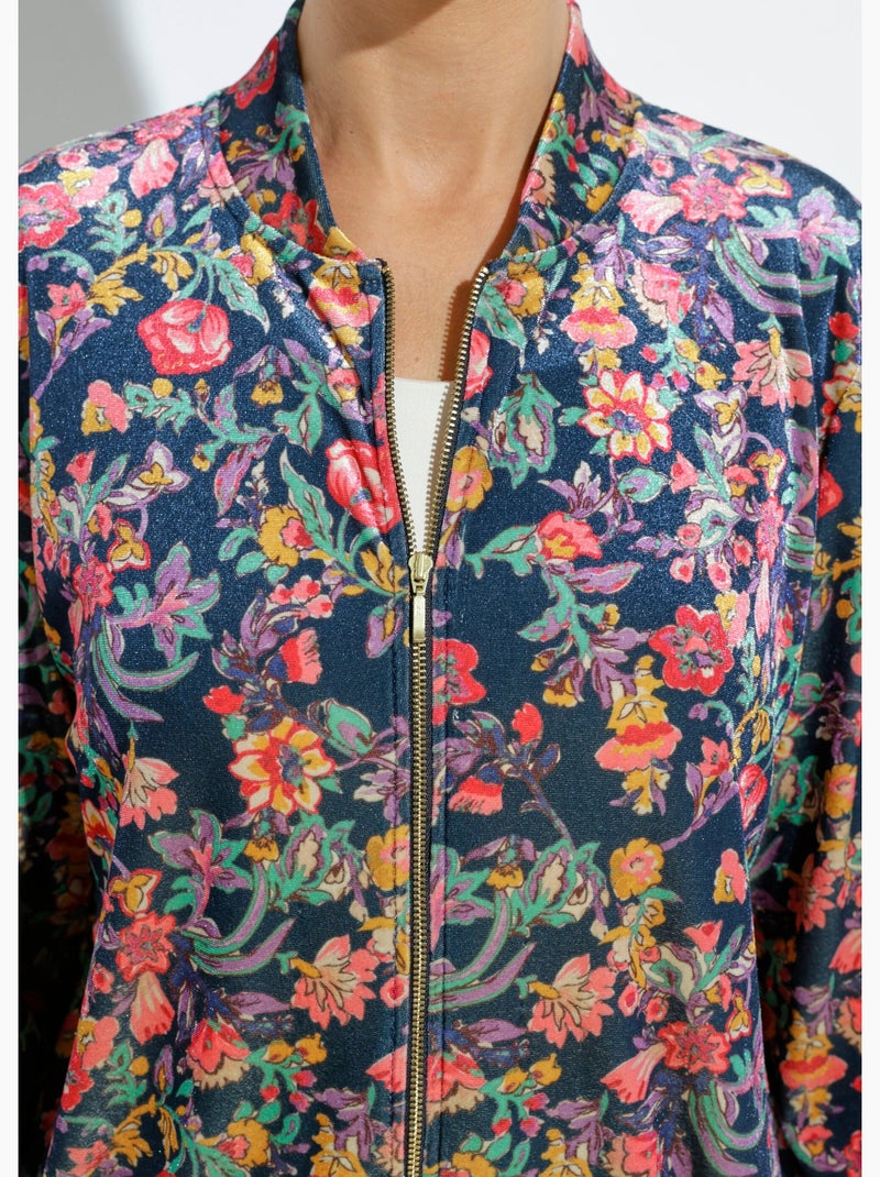 Blouson bombers zippé velours ras fleuri Multicolore - Kiabi