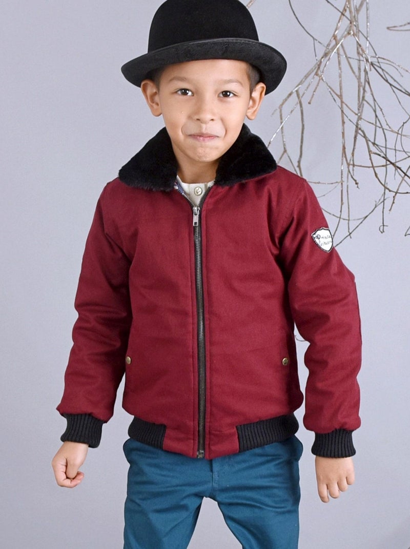 Blouson Bordeaux Garçon  Col Fausse Fourrure  TOP GUN - 'LA FAUTE A VOLTAIRE' Bordeaux - Kiabi