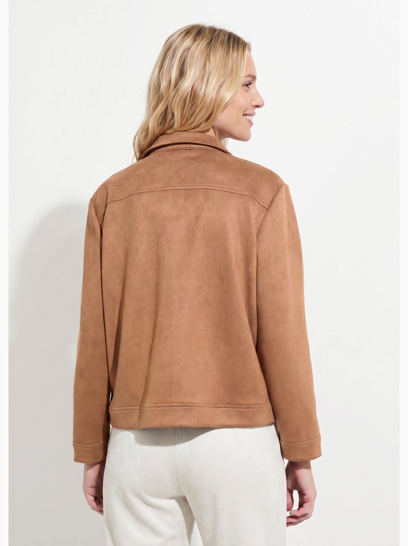 Blouson boutonné tissu suédé col cranté - Afibel Camel - Kiabi
