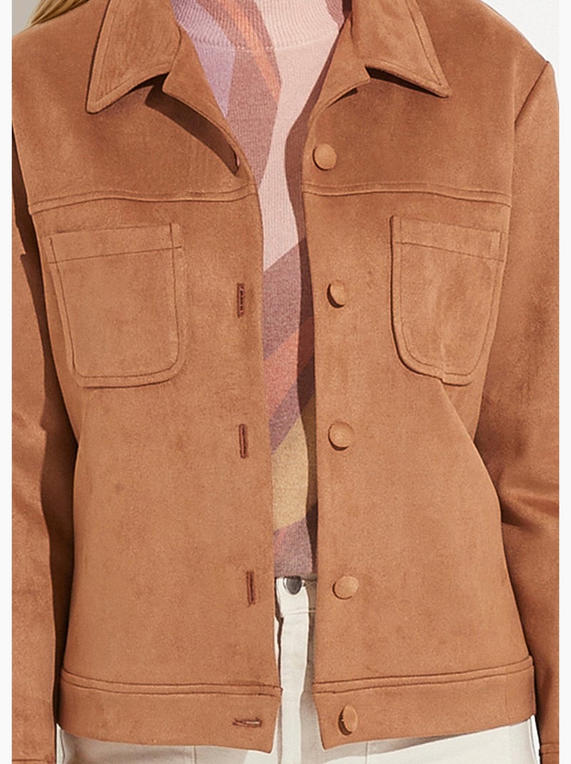 Blouson boutonné tissu suédé col cranté - Afibel Camel - Kiabi