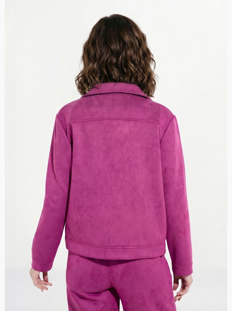 Blouson boutonné tissu suédé col cranté - Afibel Violet - Kiabi