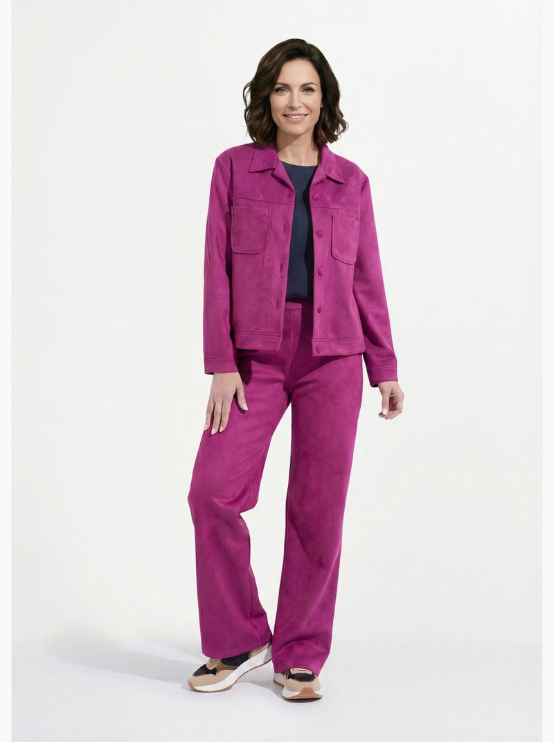 Blouson boutonné tissu suédé col cranté - Afibel Violet - Kiabi