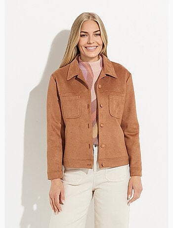 Blouson boutonné tissu suédé col cranté