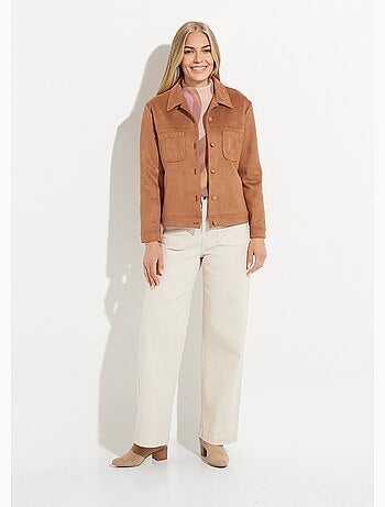 Blouson boutonné tissu suédé col cranté