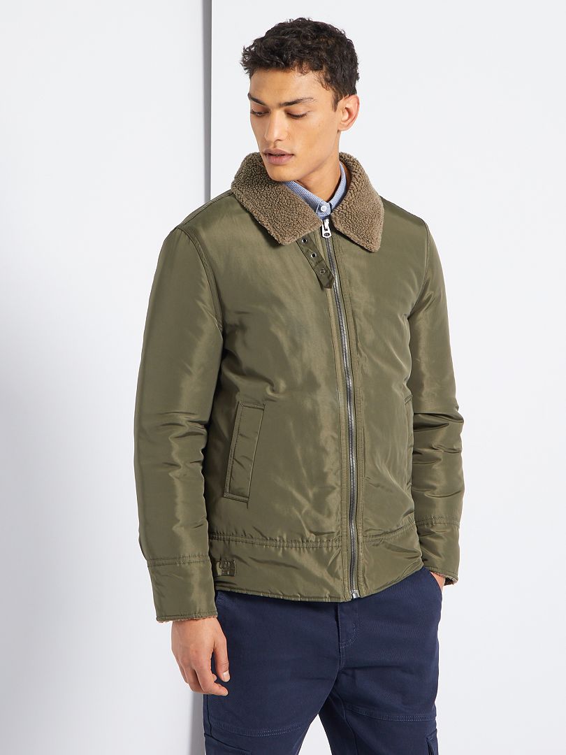 Blouson col effet moutonn?� - kaki - Kiabi - 35.00�?�