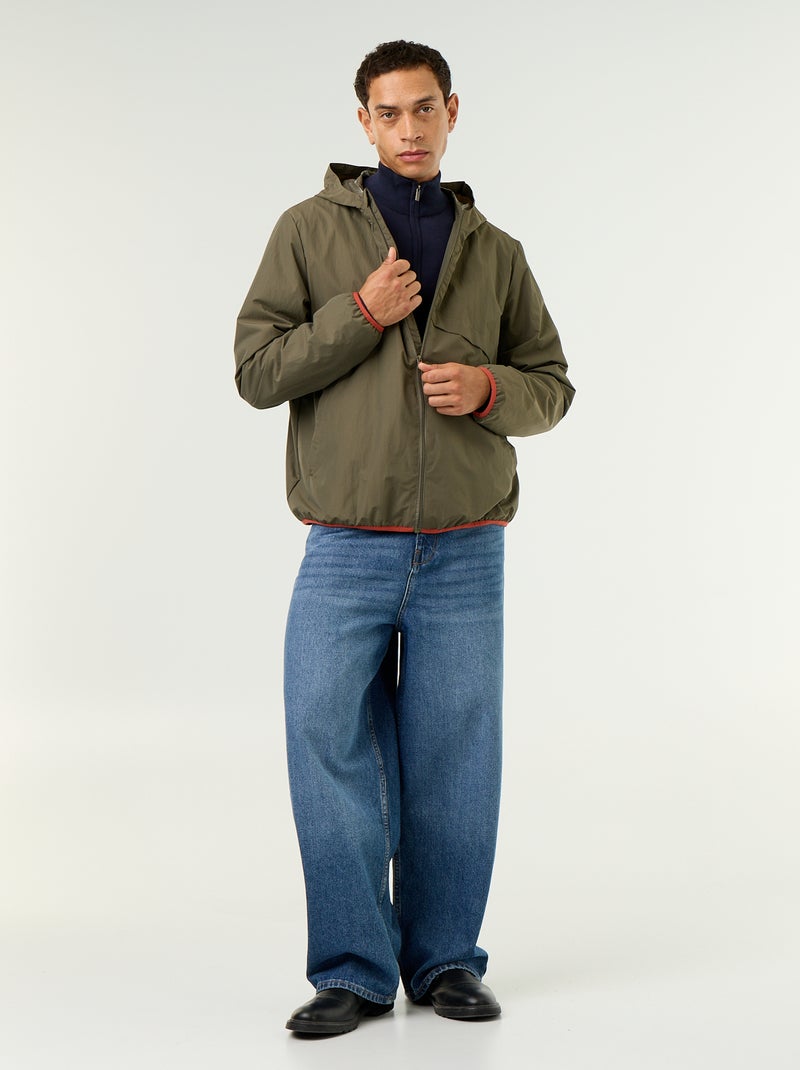 Blouson coupe-vent à capuche déperlant Kaki - Kiabi