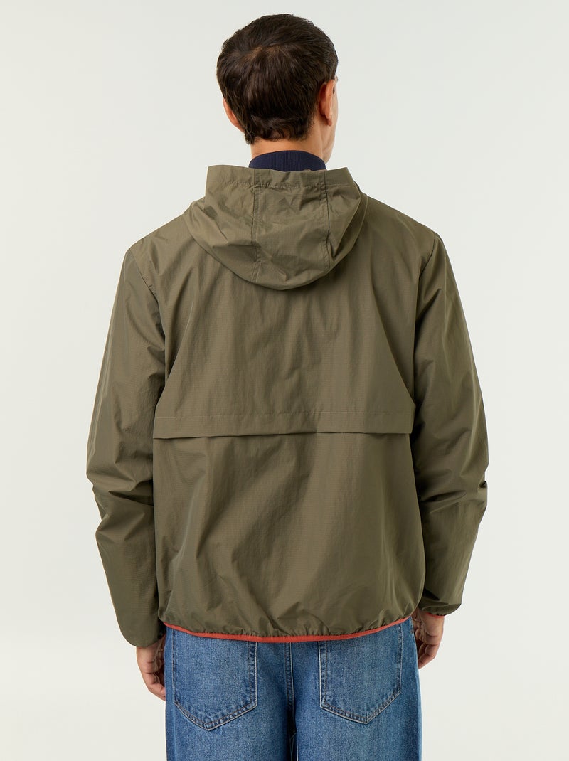 Blouson coupe-vent à capuche déperlant Kaki - Kiabi