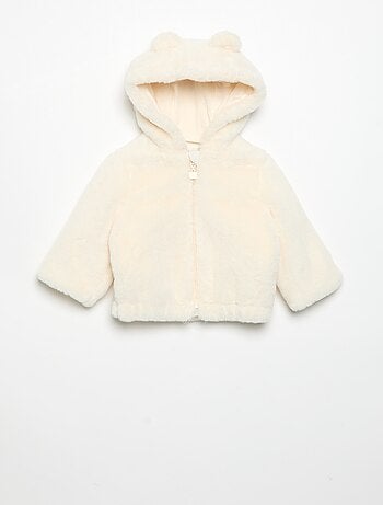 Blouson court à capuche en fausse fourrure