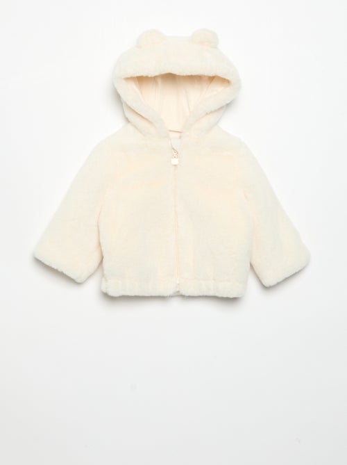 Blouson court à capuche en fausse fourrure - Kiabi