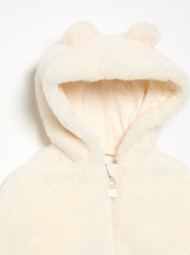 Blouson court à capuche en fausse fourrure Blanc - Kiabi