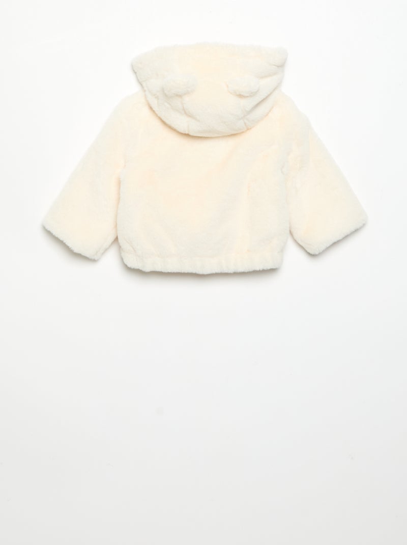 Blouson court à capuche en fausse fourrure Blanc - Kiabi