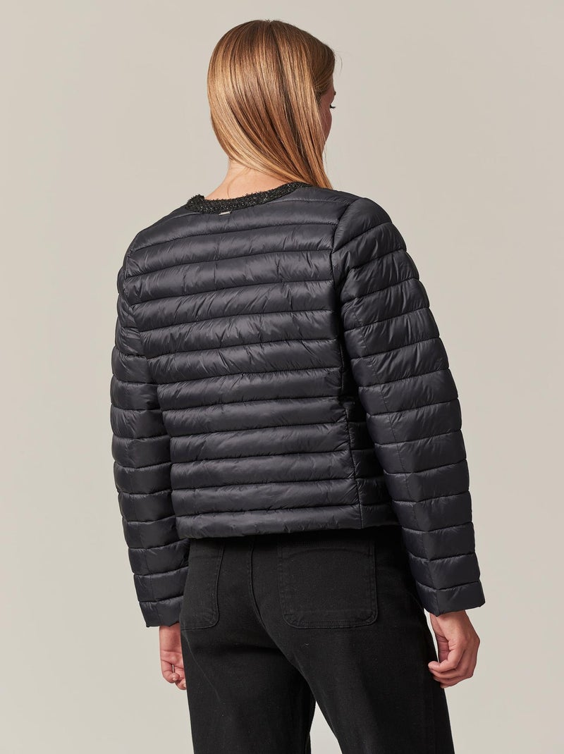Blouson court à col rond bi-matière pour femme 'Deeluxe' Noir - Kiabi