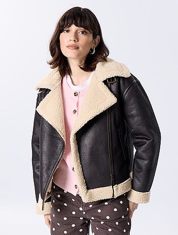 Blouson court avec col effet moutonné
