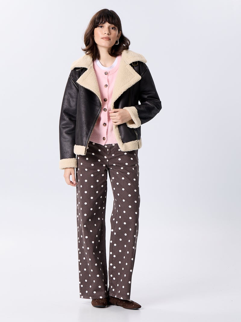 Blouson court avec col effet moutonné Marron - Kiabi