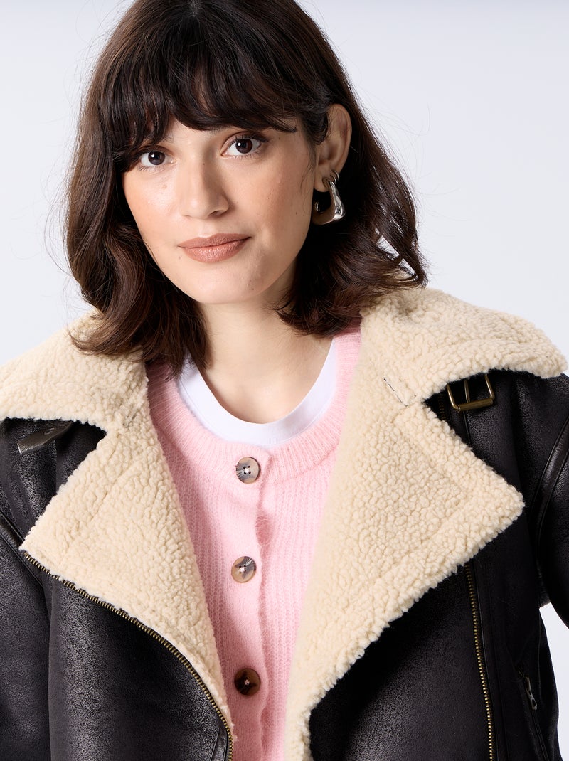 Blouson court avec col effet moutonné Marron - Kiabi