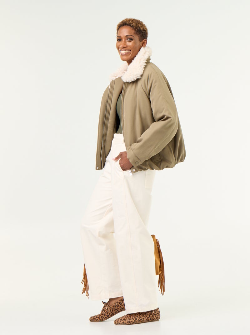 Blouson court avec col effet moutonné Vert - Kiabi