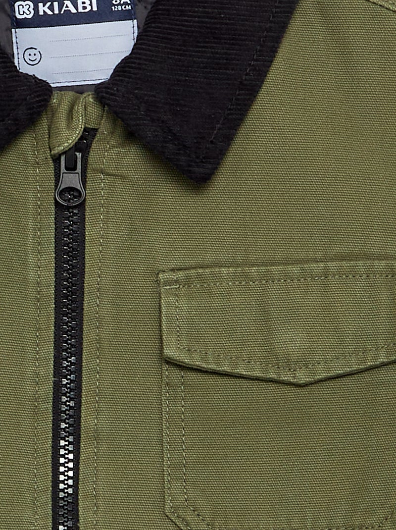 Blouson court avec col en velours contrasté Vert - Kiabi