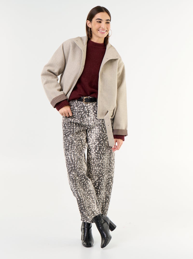 Blouson court effet lainage avec ceinture intégrée Beige - Kiabi