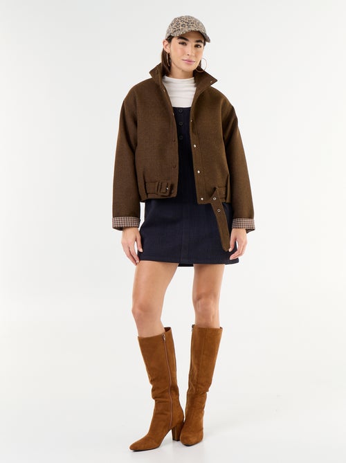 Blouson court effet lainage avec ceinture intégrée - Kiabi