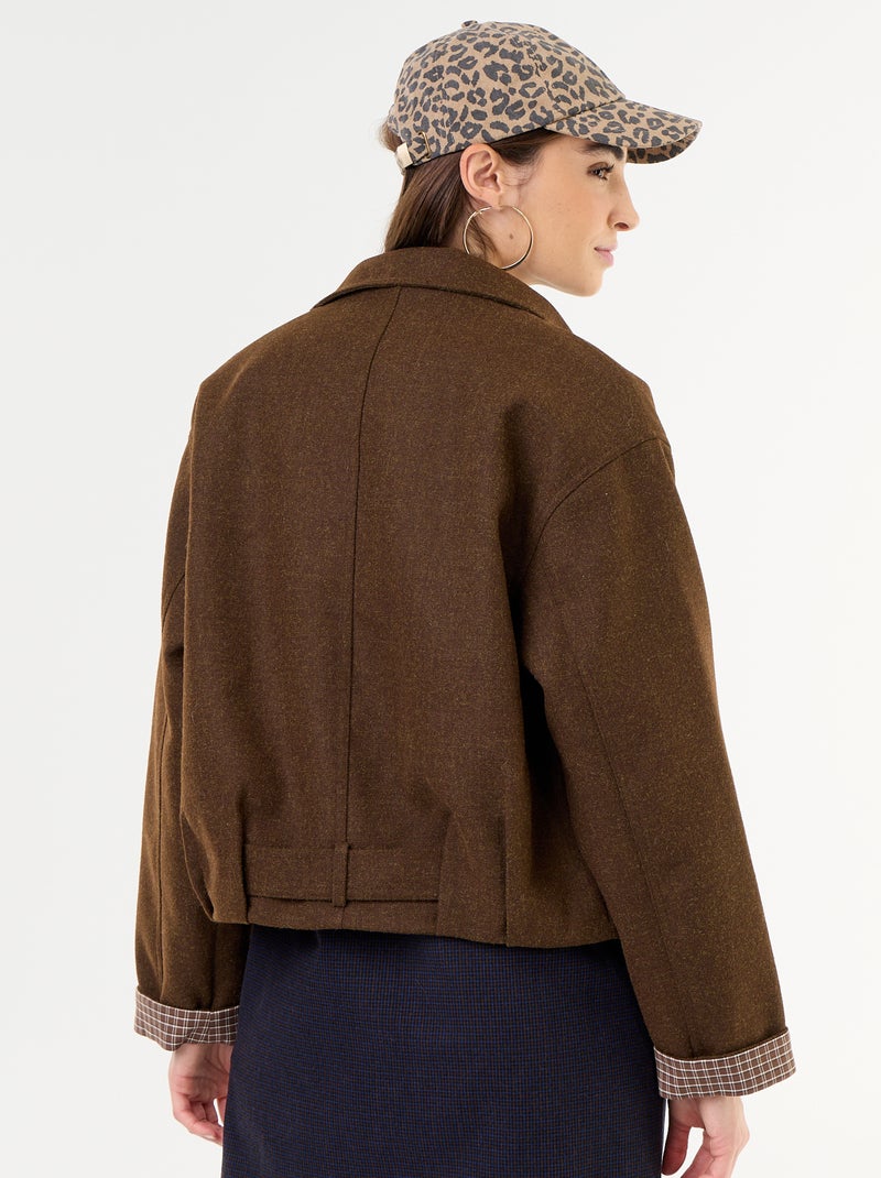Blouson court effet lainage avec ceinture intégrée Marron - Kiabi