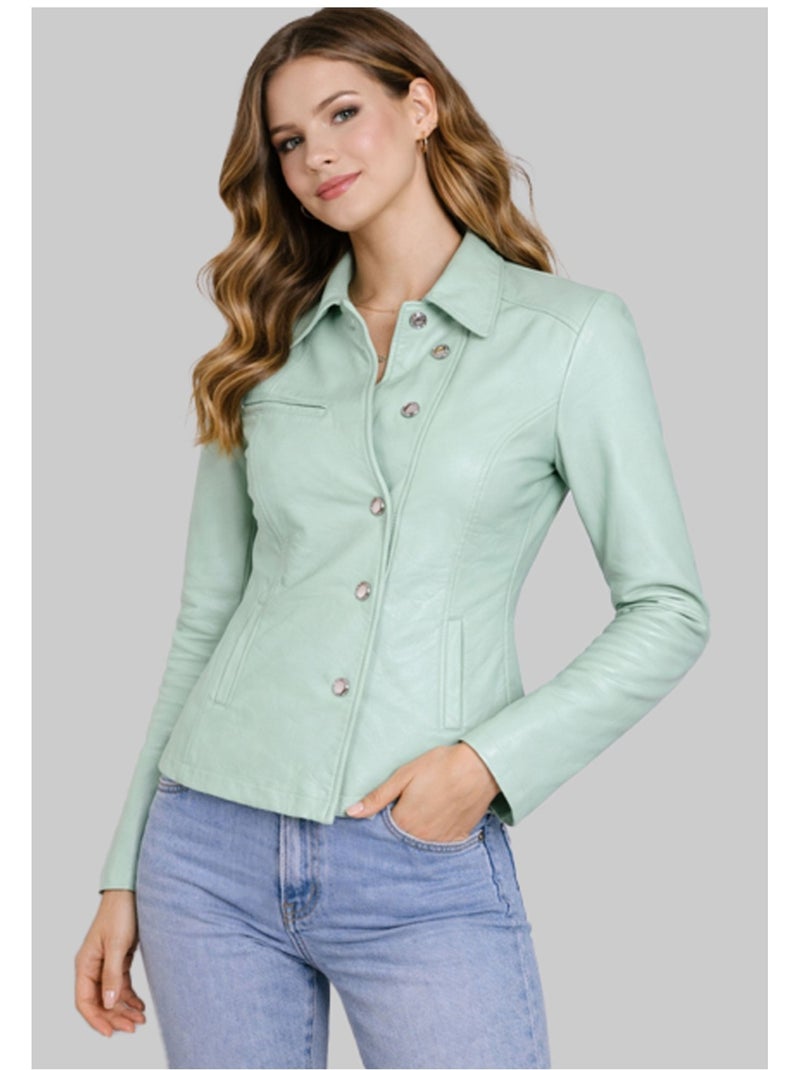 Blouson court en simili Kebello Vert - Kiabi