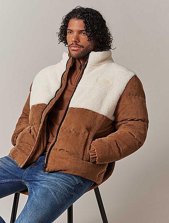 Blouson court, épais, en bimatière sherpa et velours cotelés, poches intérieures 'Deeluxe'