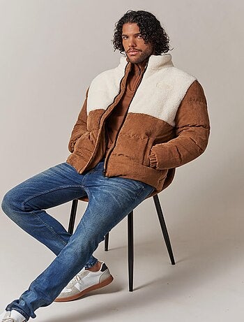 Blouson court, épais, en bimatière sherpa et velours cotelés, poches intérieures 'Deeluxe'