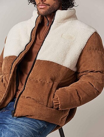 Blouson court, épais, en bimatière sherpa et velours cotelés, poches intérieures 'Deeluxe'