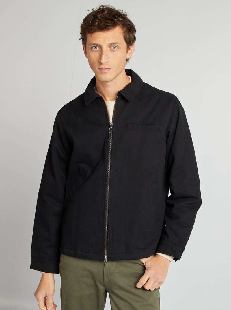 Blouson court épais en coton noir - Kiabi