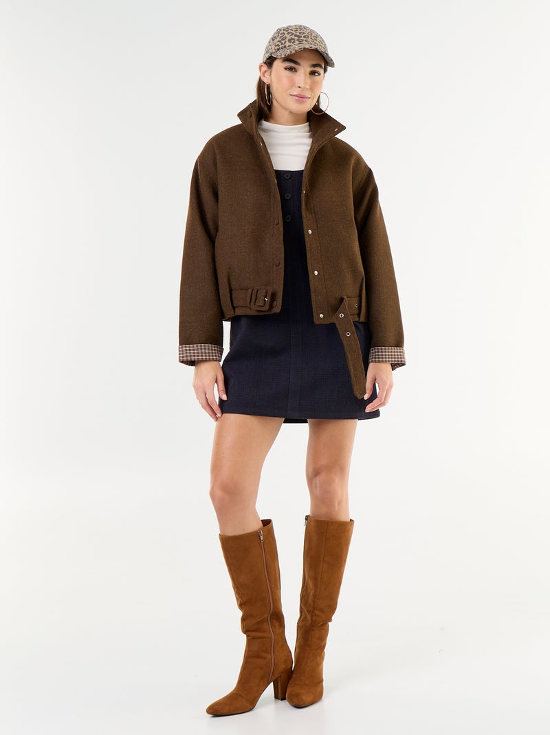Blouson court esprit lainage avec ceinture intégrée Marron - Kiabi