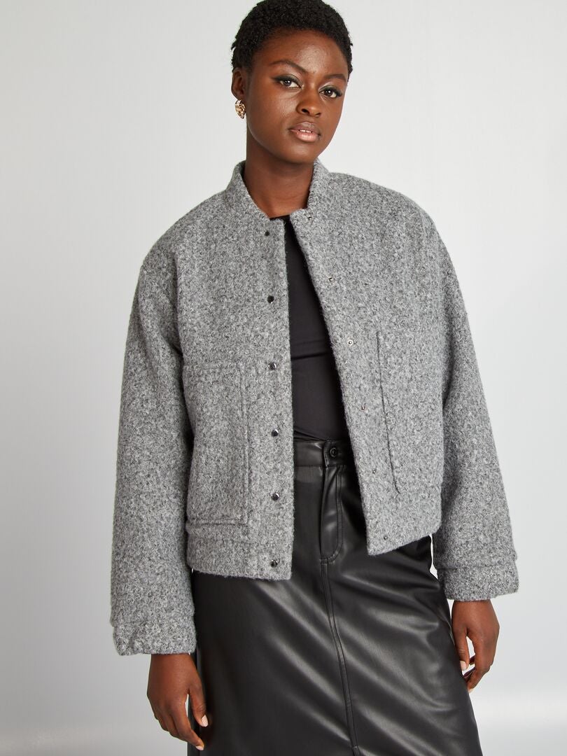 Blouson court et chaud en maille boucle Gris - Kiabi