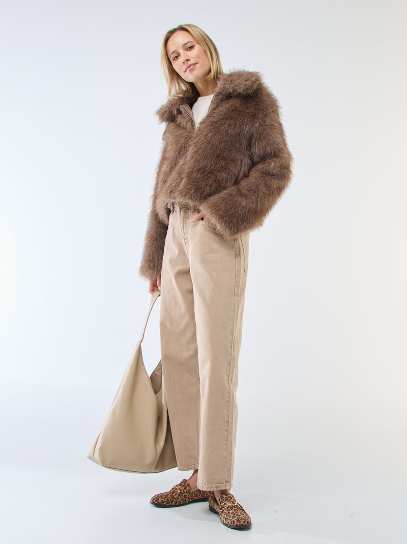 Blouson court imitation fourrure Marron - Kiabi