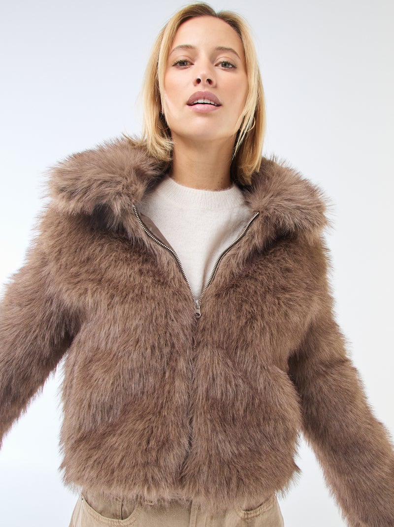 Blouson court imitation fourrure Marron - Kiabi