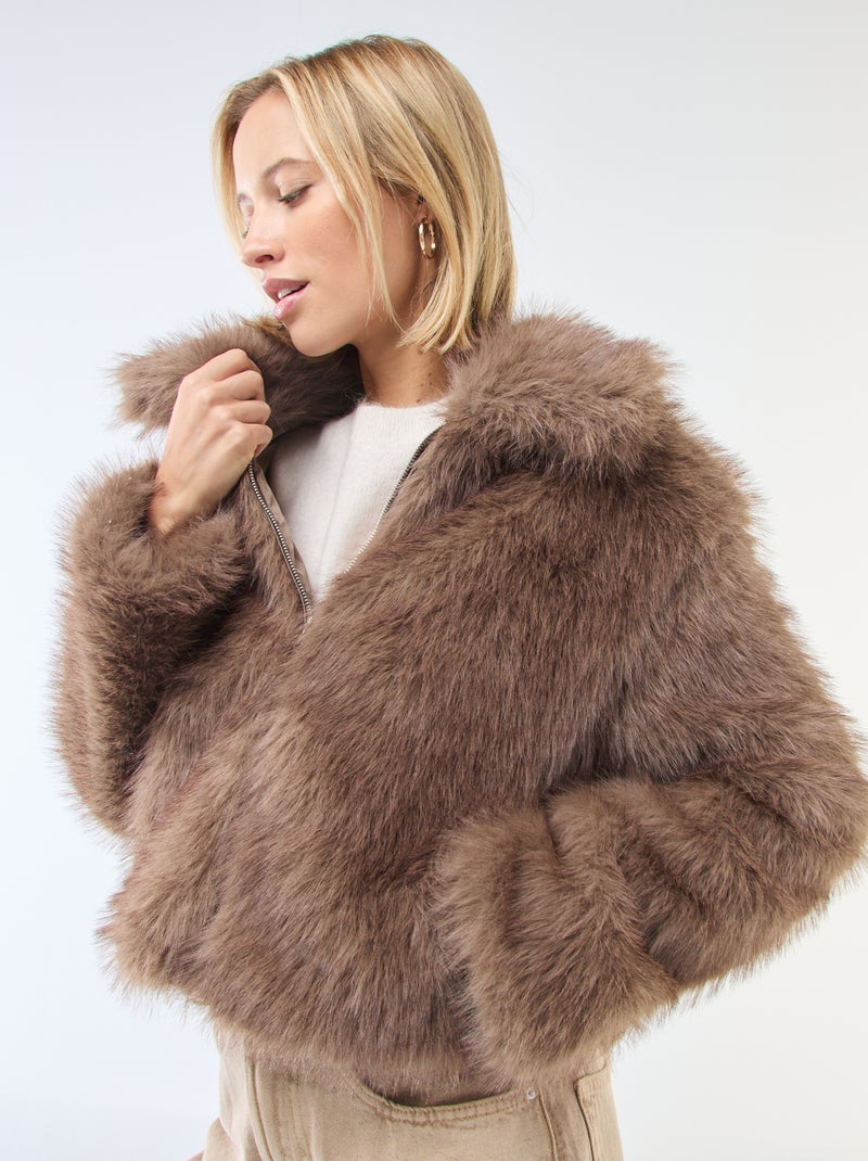Blouson court imitation fourrure Marron - Kiabi