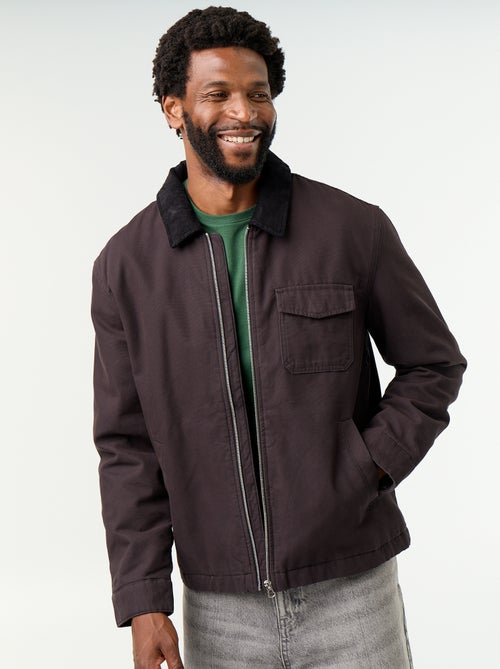 Blouson court zippé avec col contrasté en velours - Kiabi Blouson court zippé avec col contrasté en velours - Kiabi