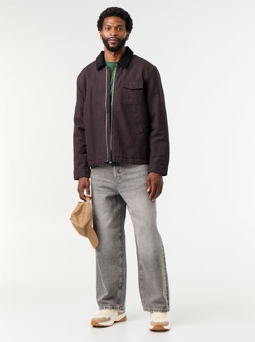 Blouson court zippé avec col contrasté en velours - Kiabi Blouson court zippé avec col contrasté en velours - Kiabi