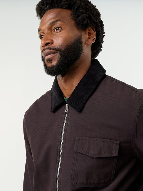 Blouson court zippé avec col contrasté en velours - Kiabi Blouson court zippé avec col contrasté en velours - Kiabi