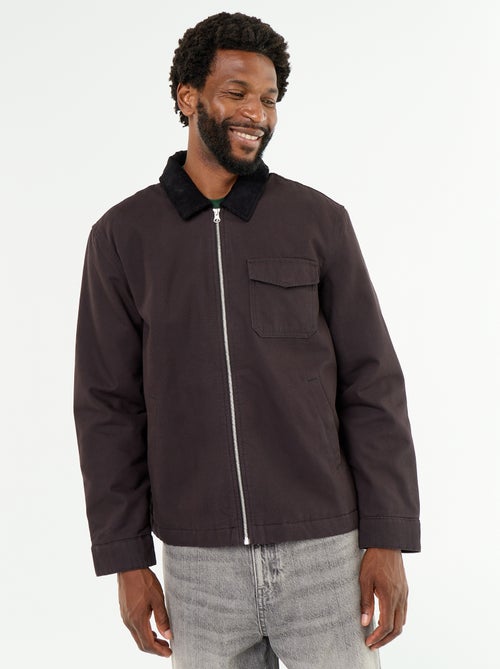 Blouson court zippé avec col contrasté en velours - Kiabi Blouson court zippé avec col contrasté en velours - Kiabi
