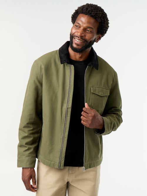 Blouson court zippé avec col contrasté en velours - Kiabi Blouson court zippé avec col contrasté en velours - Kiabi