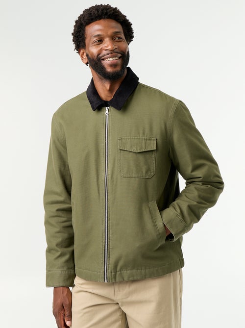 Blouson court zippé avec col contrasté en velours - Kiabi Blouson court zippé avec col contrasté en velours - Kiabi