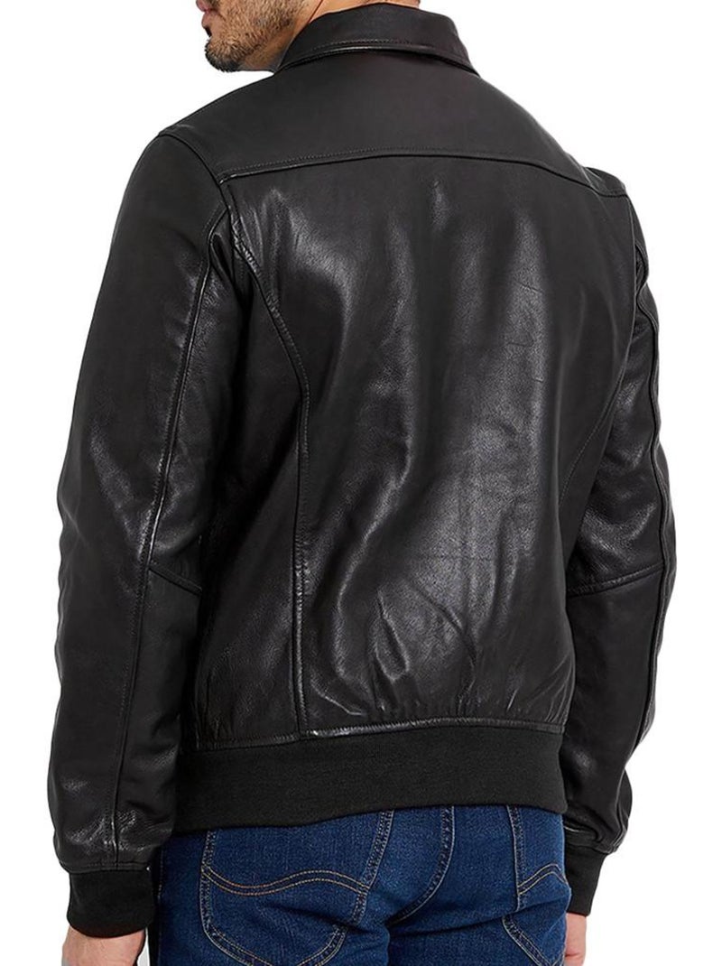 Blouson cuir Homme Schott Noir - Kiabi