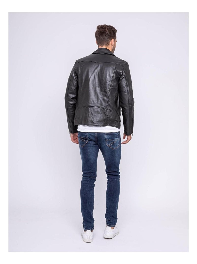 Blouson cuir motard BERTO Noir - Kiabi