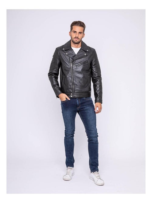 Blouson cuir motard BERTO - Kiabi