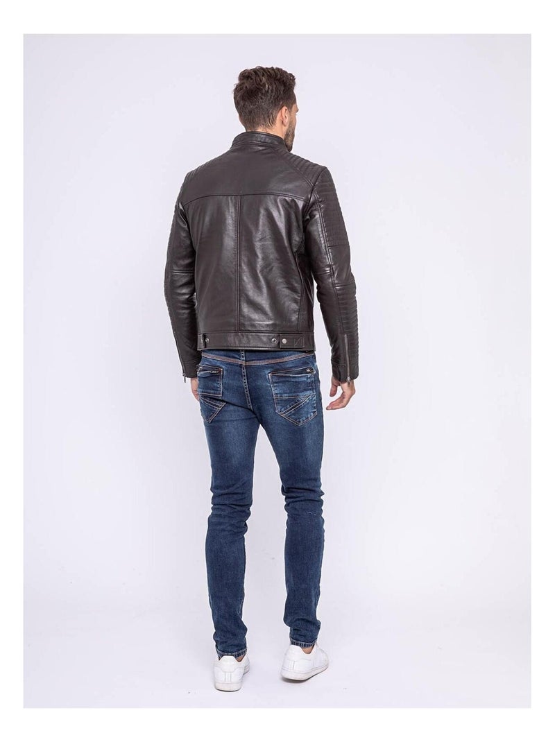 Blouson cuir motard BIKERO Marron - Kiabi
