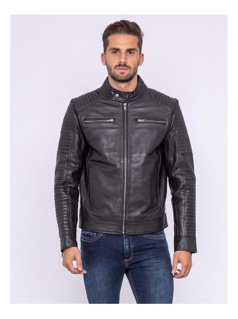 Blouson cuir motard BIKERO Noir - Kiabi